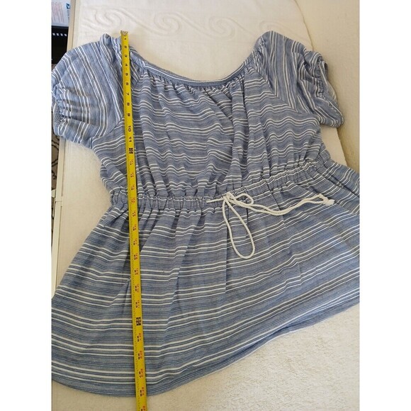 LANE BRYANT Off Shoulder Convertible Blouse Peplum‎ Top Striped Blue Plus 18/20 - Picture 9 of 14
